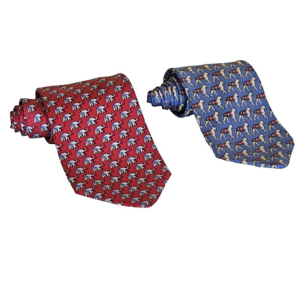Beaufort Tie Rack Silk Tie Lot of 2 Italy Tigers Elephants AOP Boho W4 L57.5